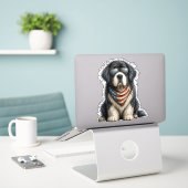 Rood, Wit & Newf Doggo Sticker (Laptop op bureau)