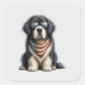Rood, Wit & Newf Doggo Vierkante Sticker (Voorkant)