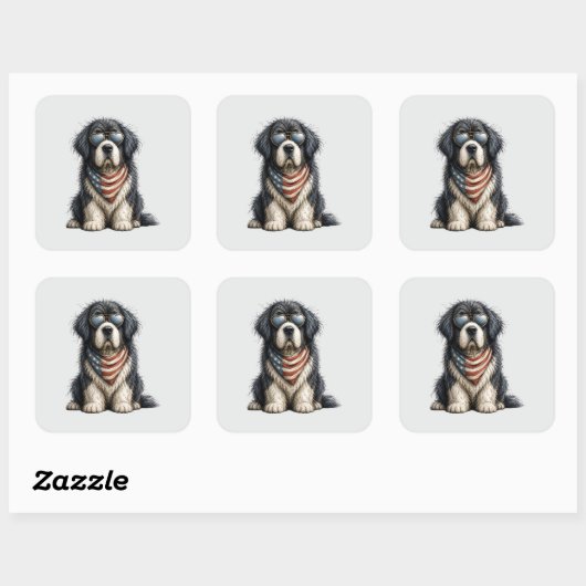 Rood, Wit & Newf Doggo Vierkante Sticker (Vel)