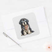 Rood, Wit & Newf Doggo Vierkante Sticker (Envelop)