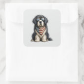 Rood, Wit & Newf Doggo Vierkante Sticker (Tas)