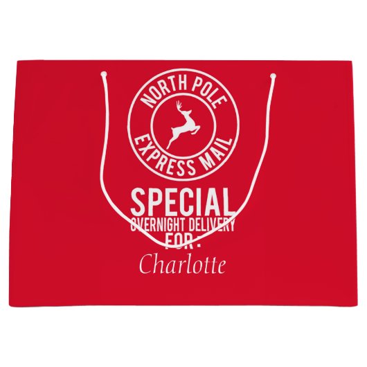 Rood & Wit Noordpool Express Mail Naam Gift Bag Large Cadeautasje (Voorkant)