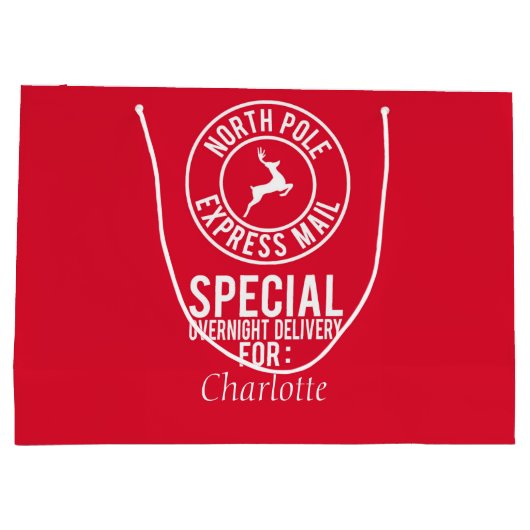 Rood & Wit Noordpool Express Mail Naam Gift Bag Large Cadeautasje (Achterkant)