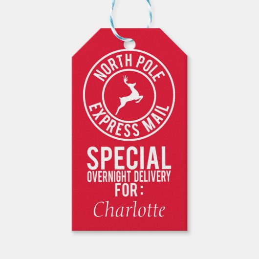 Rood & Wit Noordpool Leveringsnaam Cadeau Label Cadeaulabel (Voorkant)