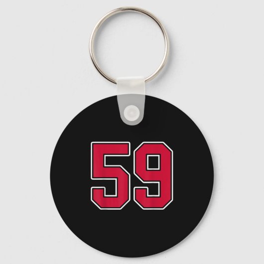 Rood Wit Nummer 59 Jersey Speler Uniform #59 Sleutelhanger (Voorkant)