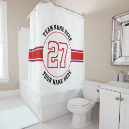 Rood, wit nummer, team, spelersnaam sport douchegordijn