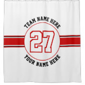 Rood, wit nummer, team, spelersnaam sport douchegordijn (Voorkant)