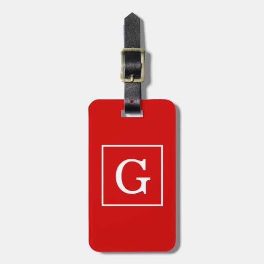 Rood Wit Omlijst Initiaal Monogram Bagagelabel (Voorkant verticaal)