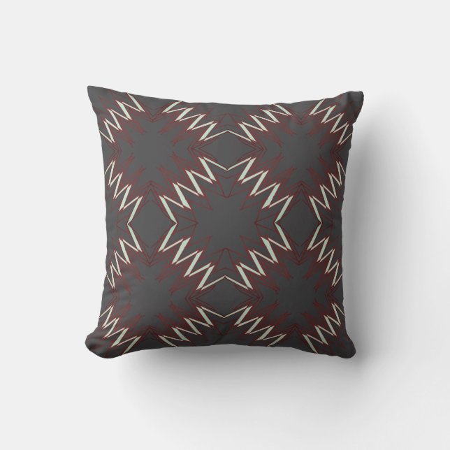 Rood Wit op Houtskool Abstracte Kunst Diamant Moza Kussen (Voorkant)