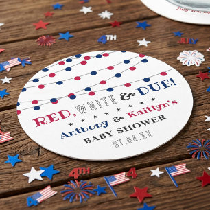 Rood, Wit & Op Komst! 4 juli baby shower Ronde Kartonnen Onderzetter