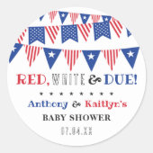 Rood, Wit & Op Komst! 4 juli baby shower Ronde Sticker (Voorkant)