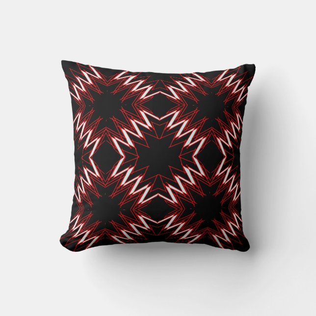 Rood Wit op Zwarte Abstracte Kunst Diamant Mozaïek Kussen (Voorkant)