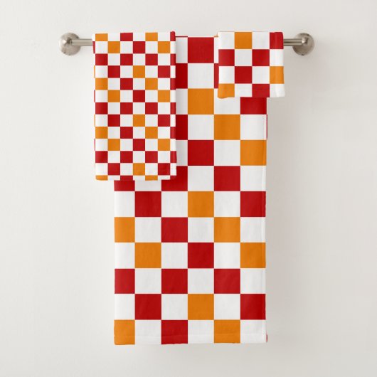 Rood Wit Oranje Geruit Patroonontwerp Bad Handdoek (Insitu)