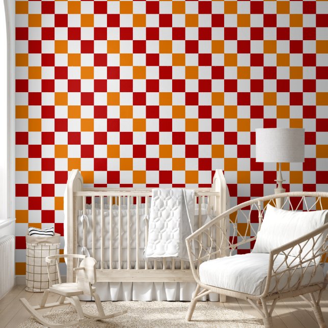 Rood Wit Oranje Geruit Patroonontwerp  Behang (Kinderen)