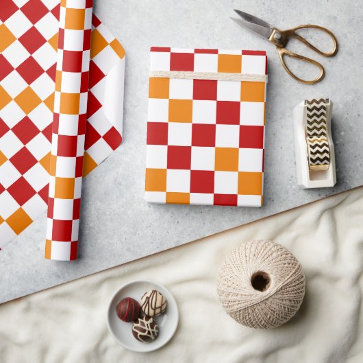 Rood Wit Oranje Geruit Patroonontwerp  Cadeaupapier (Crafts)