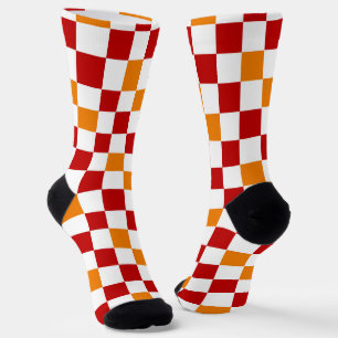 Rood Wit Oranje Geruit Patroonontwerp  Sokken