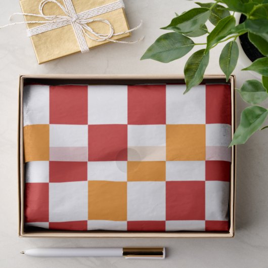 Rood Wit Oranje Geruit Patroonontwerp  Tissuepapier (Geschenk)