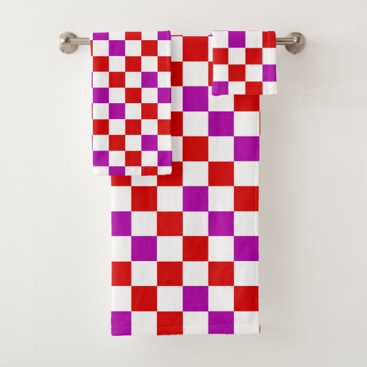 Rood Wit Paars Geruit Patroonontwerp  Bad Handdoek (Insitu)