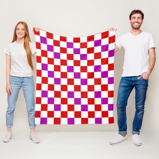 Rood Wit Paars Geruit Patroonontwerp  Fleece Deken (In situ)