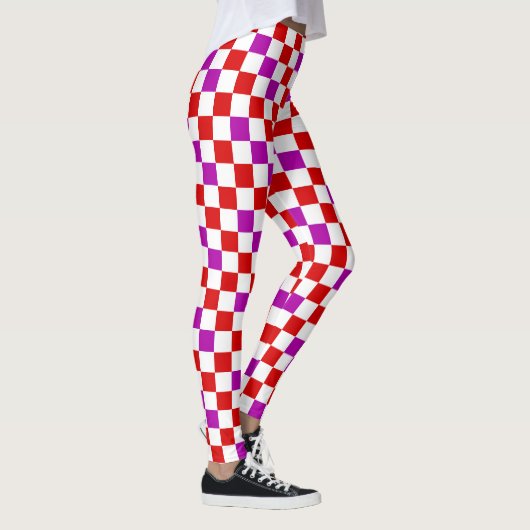 Rood Wit Paars Geruit Patroonontwerp  Leggings (Rechts)