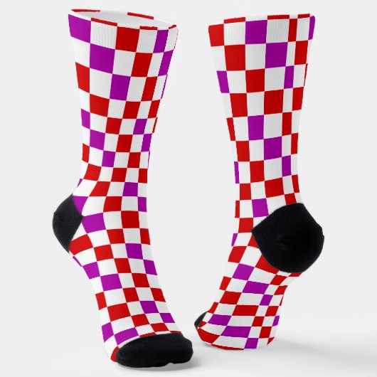 Rood Wit Paars Geruit Patroonontwerp Sokken (Gebogen)