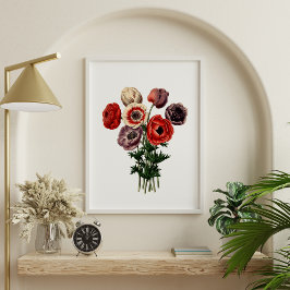 Rood Wit Paars Vintage Droevige Bloemen Bloesem Poster