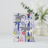 Rood Wit Paarse Bloemen Japans Kimono Patroon Briefkaart (Staand voorkant)