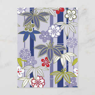 Rood Wit Paarse Bloemen Japans Kimono Patroon Briefkaart