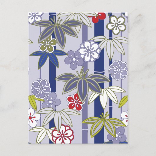 Rood Wit Paarse Bloemen Japans Kimono Patroon Briefkaart (Voorkant)