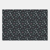 Rood Wit Paarse Sneeuwvlokken Zwart Kerstmis Inpakpapier Vel (Voorkant)