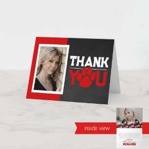 Rood & Wit Paw Print Afstuderen 2 foto vouwen Bedankkaart