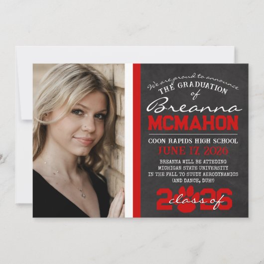 Rood & Wit Paw Print Afstuderen Aankondiging (Voorkant)