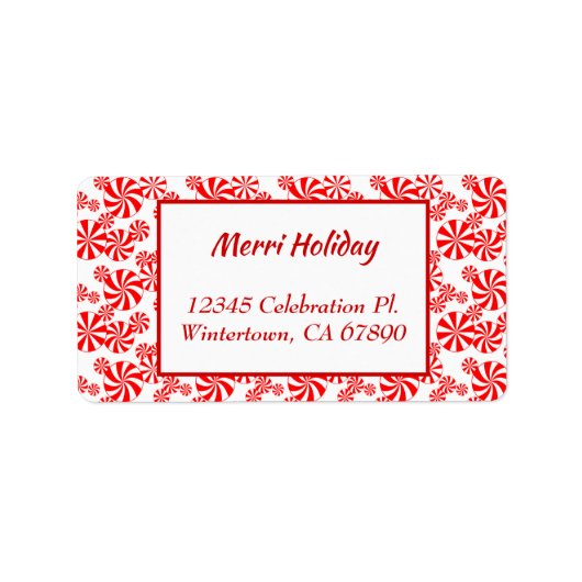 Rood wit pepermunt Snoep bewerkbaar adres Etiket (Voorkant)