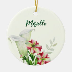 Rood Wit Petunia's en Calla Lilies Illustratie Keramisch Ornament