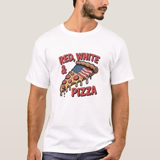 Rood, Wit & Pizza – Grappige Amerikaanse Vlag Pizz T-shirt (Voorkant)