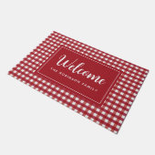 Rood Wit Plaid Gepersonaliseerd Monogram Welkom Deurmat (Schuin)