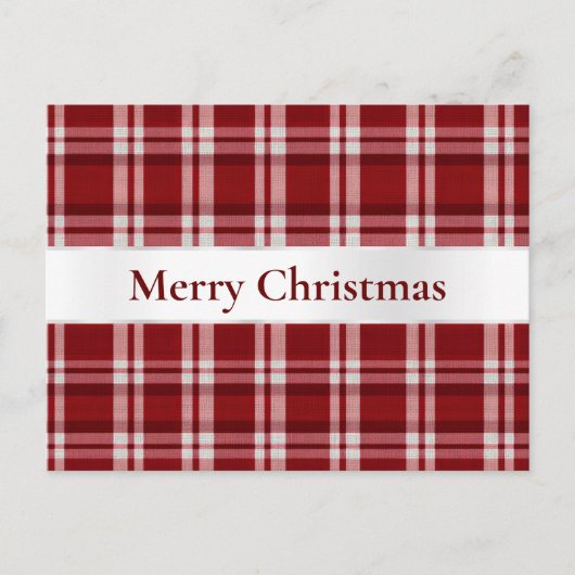 Rood Wit Plaid Kerstmis Briefkaart (Voorkant)