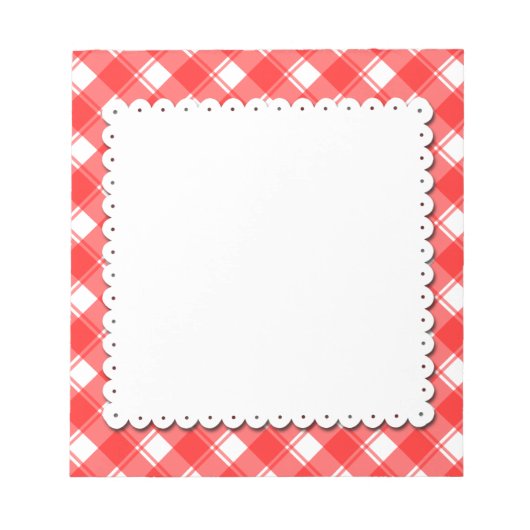 Rood Wit Plaid Patroon Faux Doily Notitieblok (Voorkant)