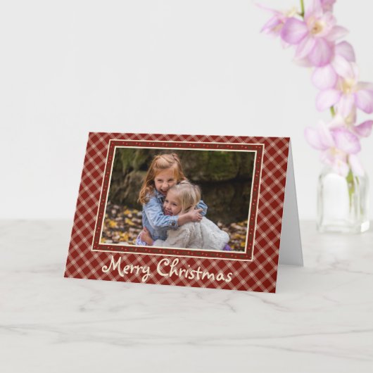 ***Rood & Wit Plaid w/Foto Vakantie Kaart (Orchidee)