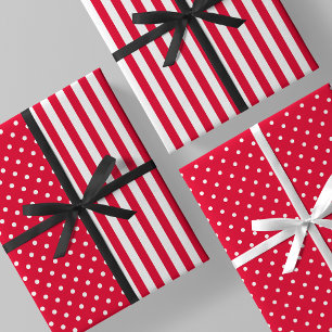 Rood & Wit Plezier & Unieke Strepen & Stippen Inpakpapier Vel