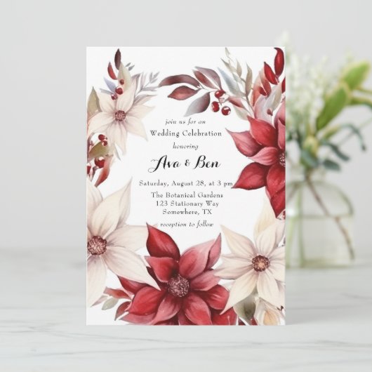 Rood wit Poinsettia krans bruiloft viering Kaart (Staand voorkant)