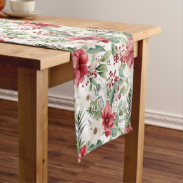 Rood Wit Poinsettia Rode bessen Kerstpatroon Korte Tafelloper