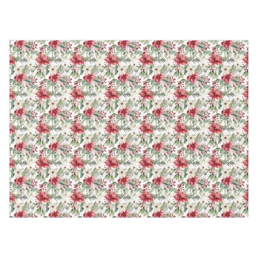 Rood Wit Poinsettia Rode bessen Patroon Kerstmis Tafelkleed (Voorkant (Horizontaal))