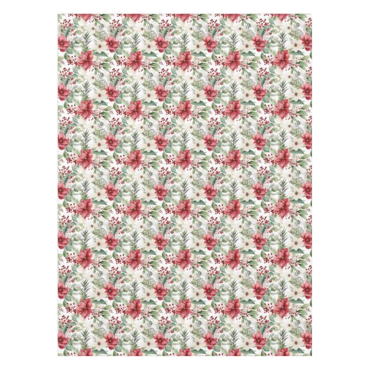 Rood Wit Poinsettia Rode bessen Patroon Kerstmis Tafelkleed (Voorkant)