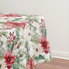 Rood Wit Poinsettia Rode bessen Patroon Kerstmis Tafelkleed