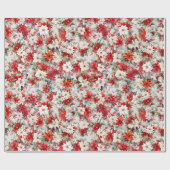 Rood & Wit Poinsettias met bessen Cadeaupapier (Vlak)