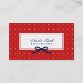Rood & Wit Polka Dot Blauw Lint Social Media Visitekaartje (Voorkant)