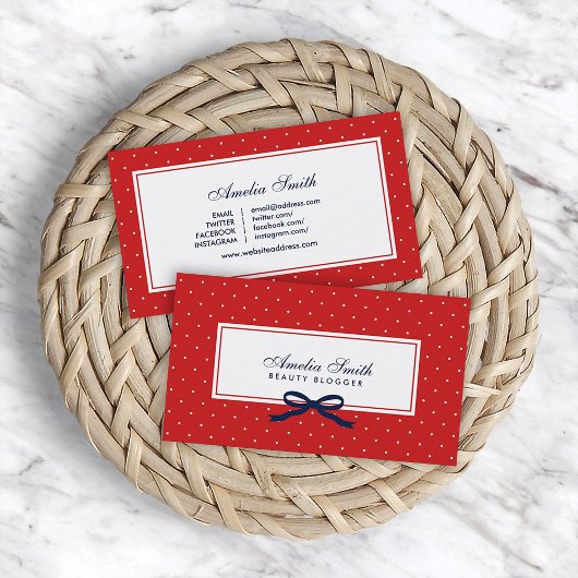 Rood & Wit Polka Dot Blauw Lint Social Media Visitekaartje