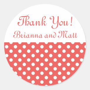 Rood & Wit Polka Dot Dank u Bruiloft Sticker