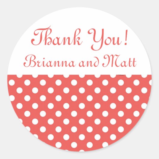 Rood & Wit Polka Dot Dank u Bruiloft Sticker (Voorkant)